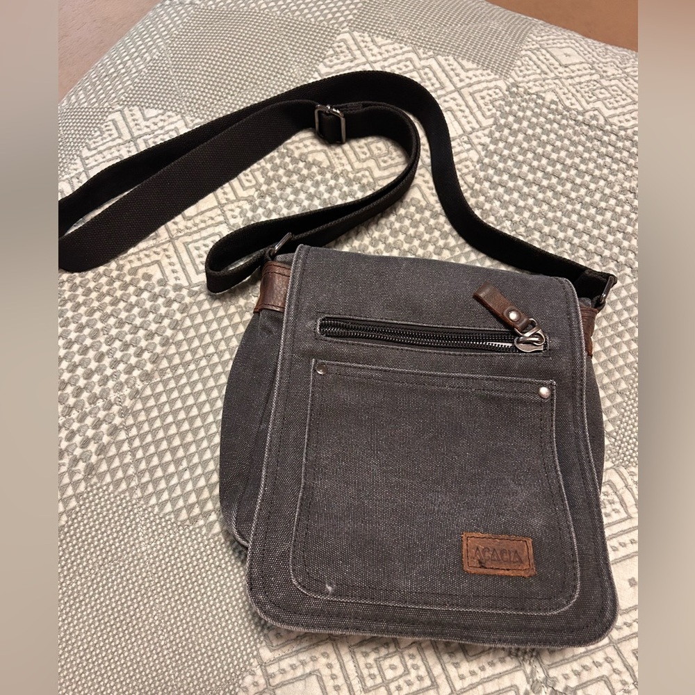 Charcoal grey heavy canvas cross body bag